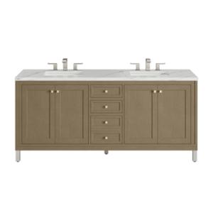 Chicago 72IN Double Vanity Walnut Whisper w/ 3 CM Ethereal Noctis Silestone Top