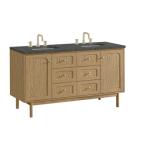 Laurent 60IN Double Vanity Light Natural Oak w/ 3 CM Parisien Bleu Quartz Top
