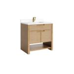 Solene 36IN Single Vanity Seaside Oak w/ Single Hole 3 CM White Zeus Quartz Top & Backsplash