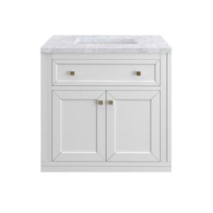 Chicago 30IN Single Vanity Glossy White w/ 3 CM Carrara Marble Top