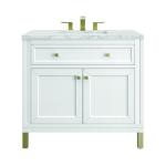 Chicago 36IN Single Vanity Glossy White w/ 3 CM Victorian Silver Silestone Top