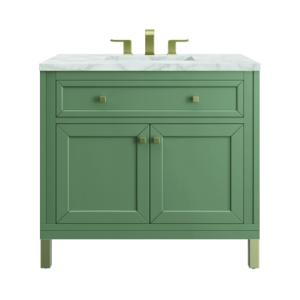 Chicago 36IN Single Vanity Smokey Celadon w/ 3 CM Victorian Silver Silestone Top