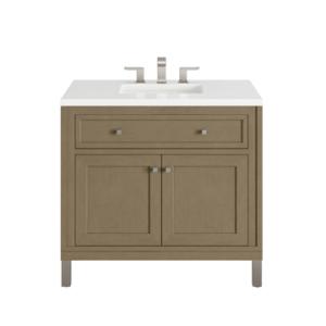 Chicago 36IN Single Vanity Walnut Whisper w/ 3 CM White Zeus Silestone Top
