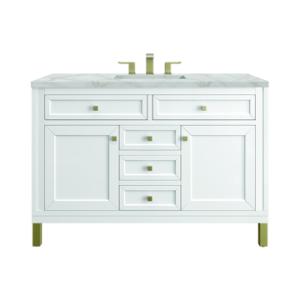 Chicago 48IN Single Vanity Glossy White w/ 3 CM Victorian Silver Silestone Top