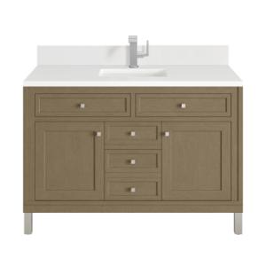 Chicago 48IN Single Vanity Walnut Whisper w/ Single Hole 3CM White Zeus Silestone Top & Backsplash
