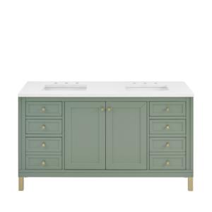 Chicago 60IN Double Vanity Smokey Celadon w/ 3 CM White Zeus Silestone Top