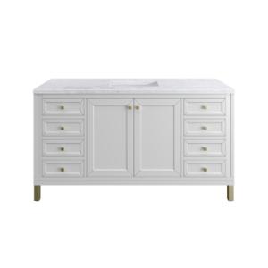Chicago 60IN Single Vanity Glossy White w/ 3 CM Carrara Marble Top