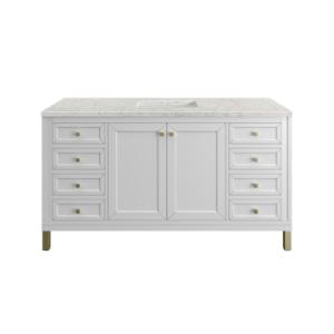 Chicago 60IN Single Vanity Glossy White w/ 3 CM Eternal Jasmine Pearl Silestone Top