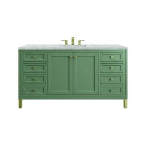 Chicago 60IN Single Vanity Smokey Celadon w/ 3 CM Victorian Silver Silestone Top