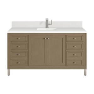 Chicago 60IN Single Vanity Walnut Whisper w/ Single Hole 3CM White Zeus Silestone Top & Backsplash