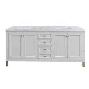 Chicago 72IN Double Vanity Glossy White w/ 3 CM Carrara Marble Top