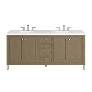 Chicago 72IN Double Vanity Walnut Whisper w/ 3 CM White Zeus Silestone Top