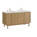 Laurent 60IN Double Vanity Light Natural Oak w/ 3 CM Eternal Jasmine Pearl Quartz Top