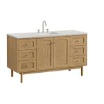 Laurent 60IN Single Vanity Light Natural Oak w/ 3 CM Eternal Jasmine Pearl Quartz Top
