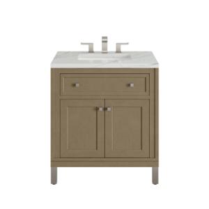 Chicago 30IN Single Vanity Walnut Whisper w/ 3 CM Ethereal Noctis Silestone Top