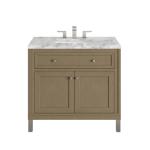 Chicago 36IN Single Vanity Walnut Whisper w/ 3 CM Carrara Marble Top
