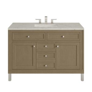 Chicago 48IN Single Vanity Walnut Whisper w/ 3 CM Victorian Silver Silestone Top