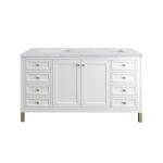 Chicago 60IN Double Vanity Glossy White w/ 3 CM Carrara Marble Top