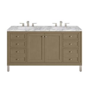 Chicago 60IN Double Vanity Walnut Whisper w/ 3 CM Carrara Marble Top