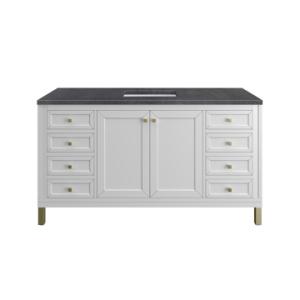 Chicago 60IN Single Vanity Glossy White w/ 3 CM Charcoal Soapstone Silestone Top