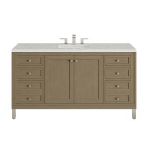 Chicago 60IN Single Vanity Walnut Whisper w/ 3 CM Eternal Jasmine Pearl Silestone Top