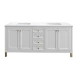 Chicago 72IN Double Vanity Glossy White w/ 3 CM White Zeus Silestone Top