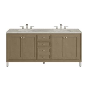 Chicago 72IN Double Vanity Walnut Whisper w/ 3 CM Victorian Silver Silestone Top
