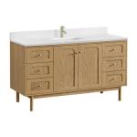 Laurent 60IN Single Vanity Light Natural Oak w/ Single Hole 3 CM White Zeus Quartz Top & Backsplash