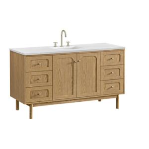 Laurent 60IN Single Vanity Light Natural Oak w/ 3 CM White Zeus Quartz Top