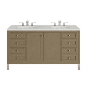 Chicago 60IN Double Vanity Walnut Whisper w/ 3 CM Eternal Jasmine Pearl Silestone Top