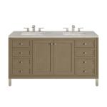 Chicago 60IN Double Vanity Walnut Whisper w/ 3 CM Victorian Silver Silestone Top