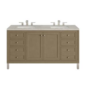 Chicago 60IN Double Vanity Walnut Whisper w/ 3 CM Victorian Silver Silestone Top