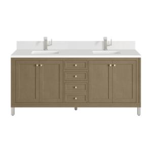 Chicago 72IN Double Vanity Walnut Whisper w/ Single Hole 3CM White Zeus Silestone Top & Backsplash