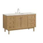 Laurent 60IN Single Vanity Light Natural Oak w/ 3 CM Victorian Silver Quartz Top