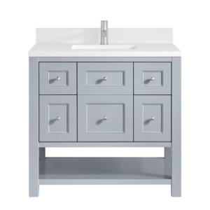 Breckenridge 36IN Single Vanity Serenity Blue w/ Single Hole 3 CM White Zeus Quartz Top & Backsplash