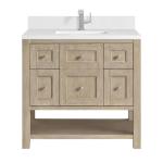 Breckenridge 36IN Single Vanity Whitewashed Oak w/ Single Hole 3CM White Zeus Silestone Top & Backsplash