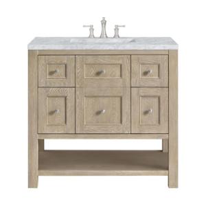 Breckenridge 36IN Single Vanity Whitewashed Oak w/ 3 CM Carrara White Marble Top
