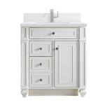 Bristol 30IN Single Vanity Bright White w/ Single Hole 3 CM White Zeus Silestone Top & Backsplash