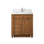 Bristol 30IN Single Vanity Saddle Brown w/ Single Hole 3 CM White Zeus Silestone Top & Backsplash