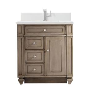 Bristol 30IN Single Vanity Whitewashed Walnut w/ Single Hole 3 CM White Zeus Silestone Top & Backsplash