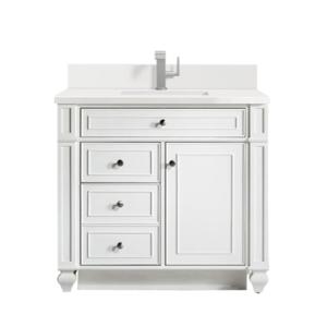 Bristol 36IN Single Vanity Bright White w/ Single Hole 3 CM White Zeus Silestone Top & Backsplash
