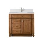 Bristol 36IN Single Vanity Saddle Brown w/ Single Hole 3 CM White Zeus Silestone Top & Backsplash
