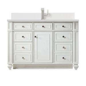 Bristol 48IN Single Vanity Bright White w/ Single Hole 3 CM White Zeus Silestone Top & Backsplash