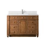 Bristol 48IN Single Vanity Saddle Brown w/ Single Hole 3 CM White Zeus Silestone Top & Backsplash