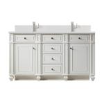 Bristol 60IN Double Vanity Bright White w/ Single Hole 3 CM White Zeus Silestone Top & Backsplash