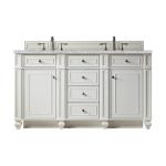 Bristol 60IN Double Vanity Bright White w/ 3 CM Victorian Silver Silestone Top