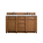 Bristol 60IN Double Vanity Saddle Brown w/ 3 CM Victorian Silver Silestone Top