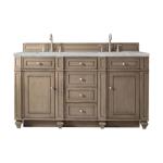 Bristol 60IN Double Vanity Whitewashed Walnut w/ 3 CM Victorian Silver Silestone Top