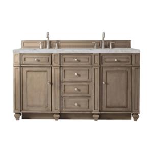 Bristol 60IN Double Vanity Whitewashed Walnut w/ 3 CM Victorian Silver Silestone Top