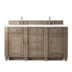 Bristol 60IN Double Vanity Whitewashed Walnut w/ 3 CM White Zeus Silestone Top